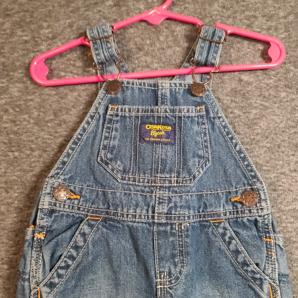OshKosh B'gosh Toddler Unisex Solid Denim Overalls 6 Months Blue Carpenter Bib - Picture 3 of 11
